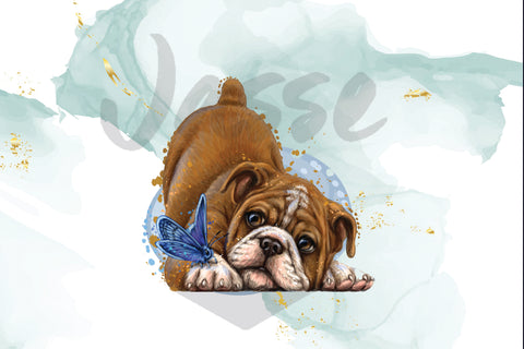 Chien avec papillon - Panneau
