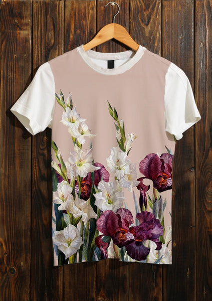 Fleurs au bas beige rose